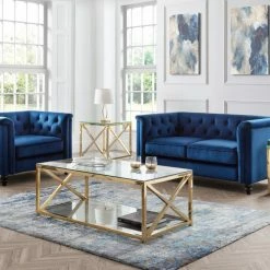 Julian Bowen Sandringham 2 Seater Sofa Blue Velvet