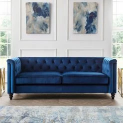 Julian Bowen Sandringham 3 Seater Sofa Blue Velvet