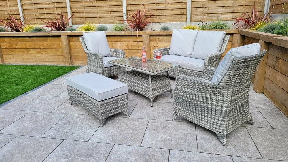 Baths Signature Weave Sarah Grey 4 Seat Sofa Set With High Coffee Table