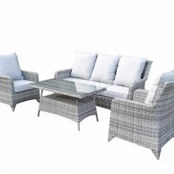 Signature Weave Sarah Grey 5 Seat Sofa Set With High Coffee Table