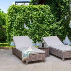 Signature Weave Sarena Sunbeds With Table In Grey Alexandra Weave Baths