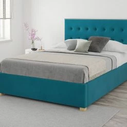 Better Bed Company Better Seren Plush Teal King Size Ottoman Bed